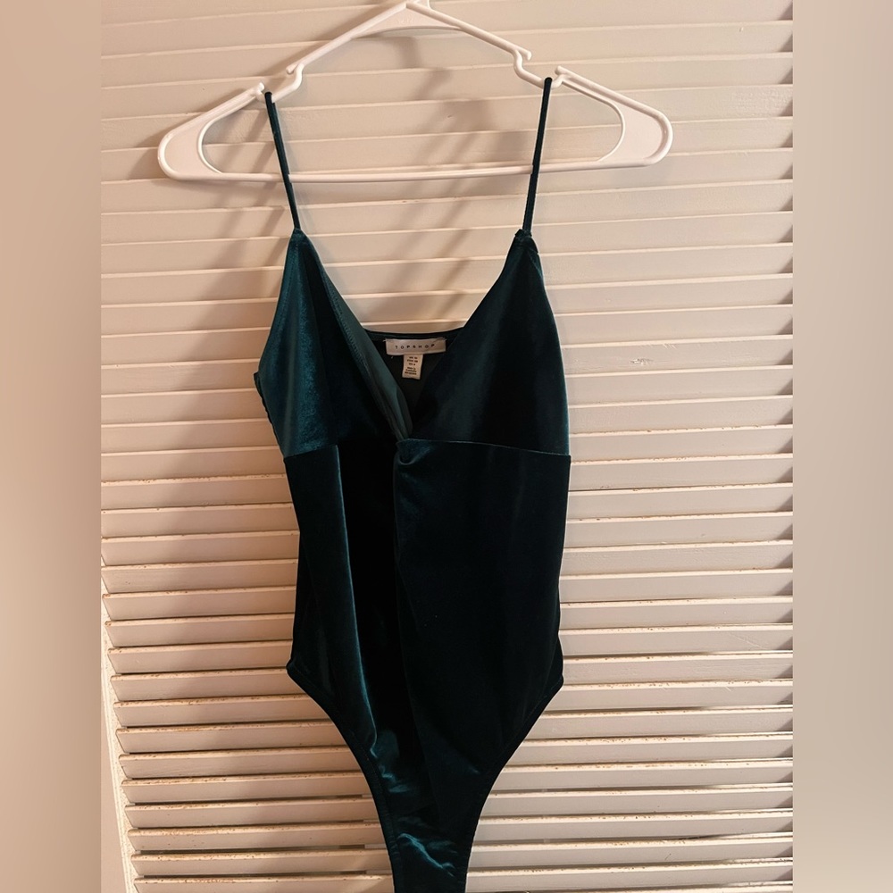 Top Shop Christmas green velvet bodysuit